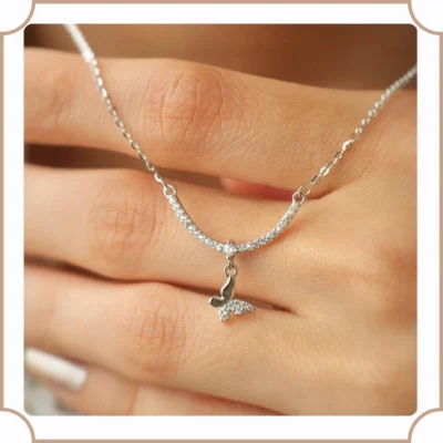 Minimalist butterfly silver necklace