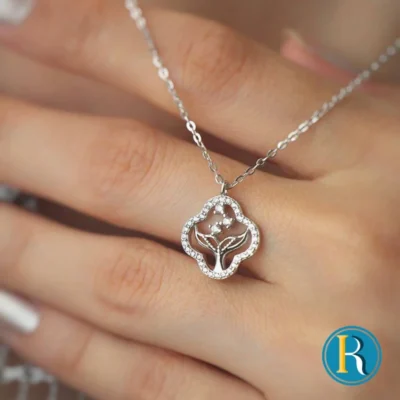 گردنبند نقره گل و دم وال