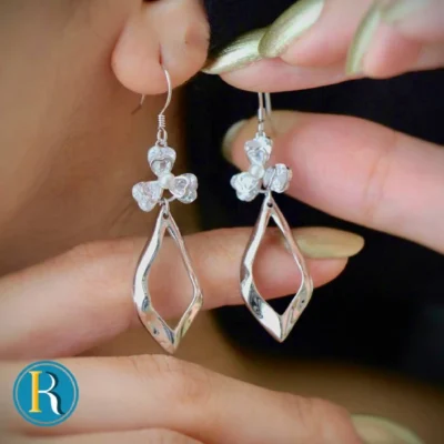 گوشواره نقره عصایی طرح گل